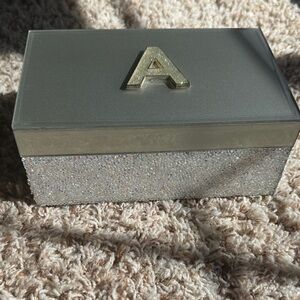 Glitter Jewelry Box with Gold 'A' Accent - Silver Sparkle